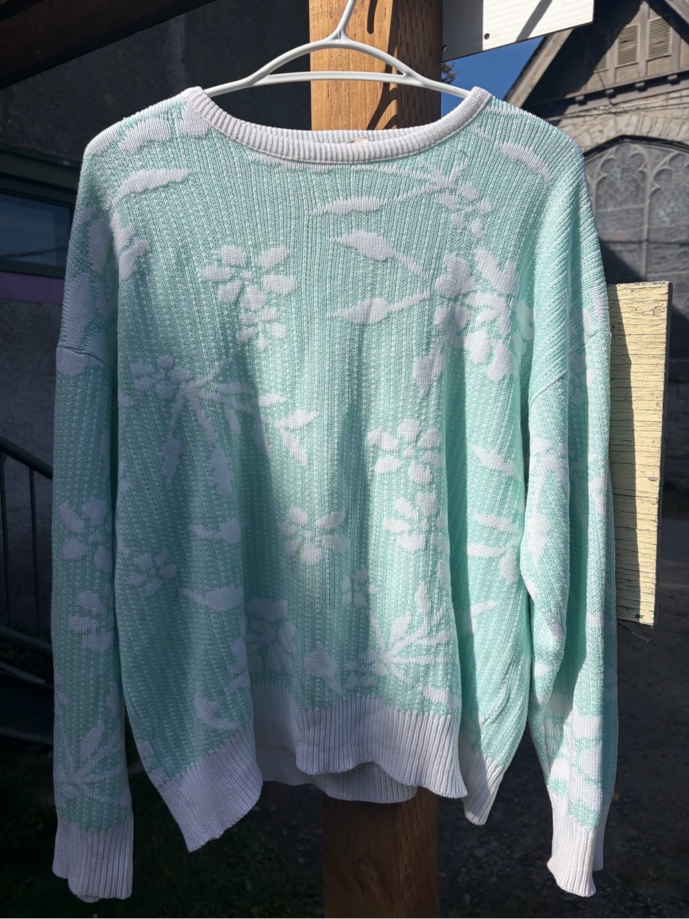 Vintage Light Mint Floral Knit Sweater